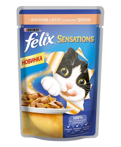  Феликс/Felix  85г sensations корм для кошек лосось/треска в желе