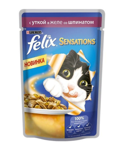  Феликс/Felix  85г sensations корм для кошек утка/шпинат в желе