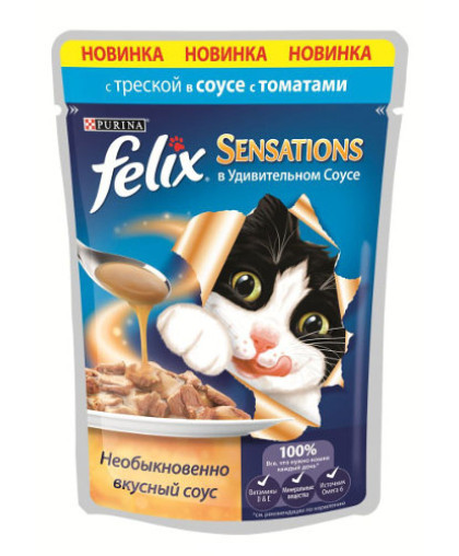  Феликс/Felix  75г sensations корм для кошек соус треска\томат