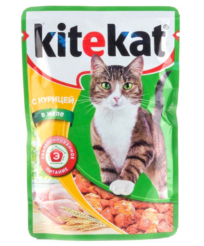  Китекет/Kitekat пауч корм для кошек курица/желе  85гр*28