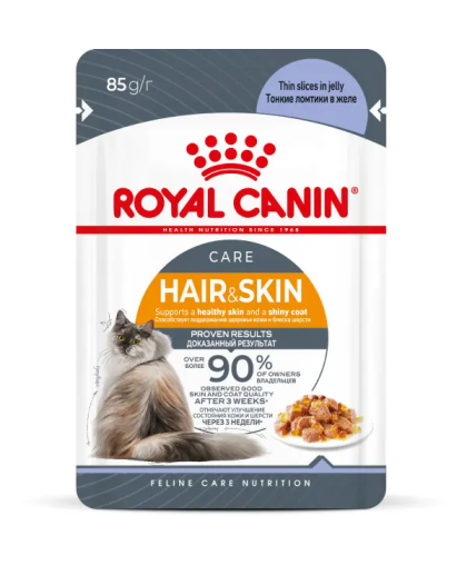  Роял Канин/Royal Canin пауч  85гр корм для кошек Хэйр энд Скин желе для поддержания здоровья кожи *28