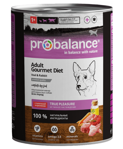  Пробаланс/Probalance Gourmet Diet конс корм для собак Телятина/Кролик  850гр*12