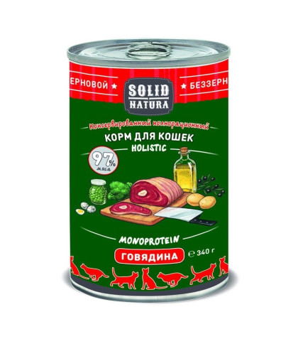  Солид/Solid  консервы Natura Holistic корм для кошек Говядина  340гр*12