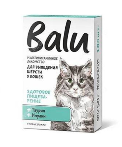  Балу/Balu лакомство для кошек для выведения шерсти Здоровое пищеварение с таурином и инулином  100т*5