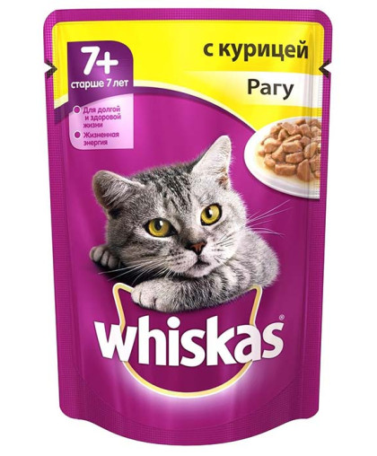  Вискас/Whiskas  85гр корм для кошек 7+ рагу курица *24