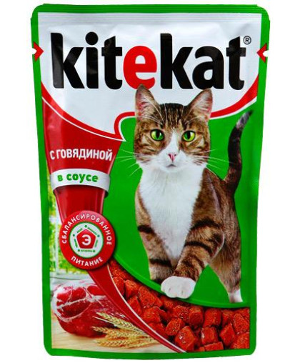  Китекет/Kitekat пауч корм для кошек говядина/соус  85гр*28