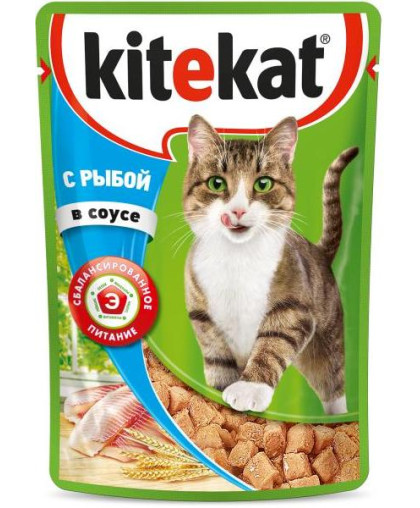  Китекет/Kitekat пауч корм для кошек рыба/соус  85гр*28