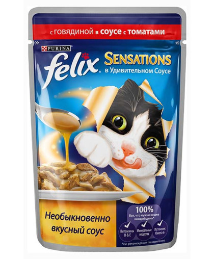  Феликс/Felix  85г sensations корм для кошек соус говядина/томат