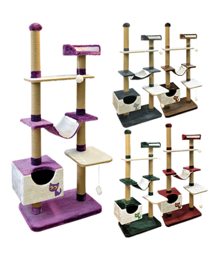 Комплекс многоуровневый для кошек мех пенька 1100*470*1900 Бордовый Зооник
