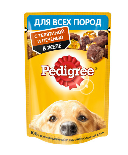  Педигри/Pedigree  85гр пауч корм для собак телятина/печень желе