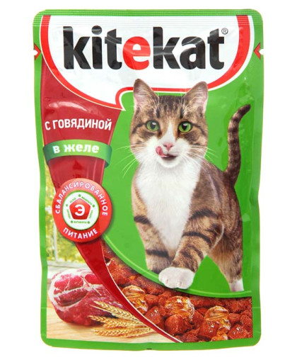  Китекет/Kitekat пауч корм для кошек говядина/желе  85гр*28