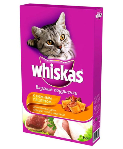  Вискас/Whiskas  350гр корм для кошек подушечки паштет курица/индейка *10