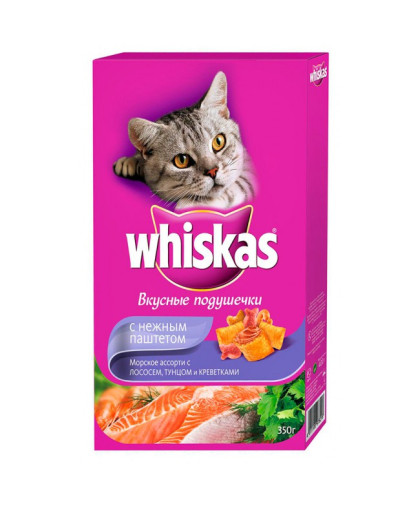  Вискас/Whiskas  350гр корм для кошек подушечки паштет лосось/тунец/креветка *10