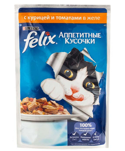  Феликс/Felix  85г корм для кошек Курица/томат в желе