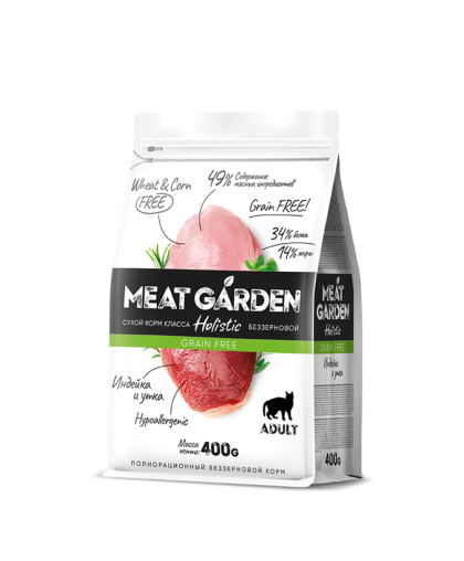  Мит Гарден/Meat Garden Беззерновой корм для кошек Индейка/Утка  400гр