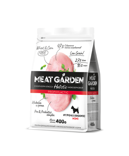  Мит Гарден/Meat Garden Prophylactic Низкзерновой корм для собак мелк пор гип Индейка/Гречка  400гр