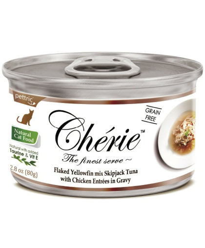  Петтрик/Pettric Cherie корм для кошек смесь из желт и полосат тунца с кусоч курицы в подливе  80гр (00340)*24