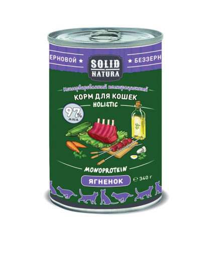  Солид/Solid  консервы Natura Holistic корм для кошек Ягненок  340гр*12