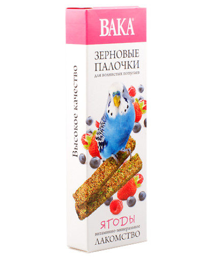 Вака Зерновые палочки для волнистых попугаев с ягодами 2шт. Вака Зерновые палочки для волнистых попугаев с ягодами 2шт.
