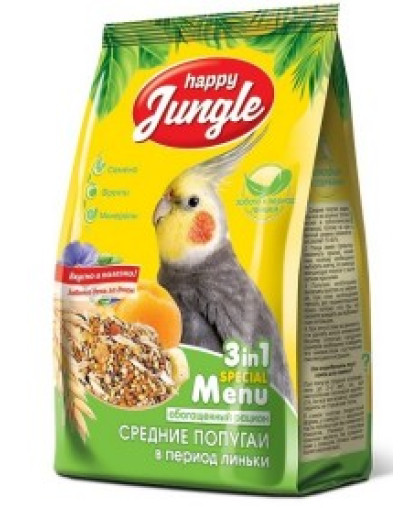  Хеппи Джунгли/Happy Jungle корм для средних попугаев при линьки  500гр*14