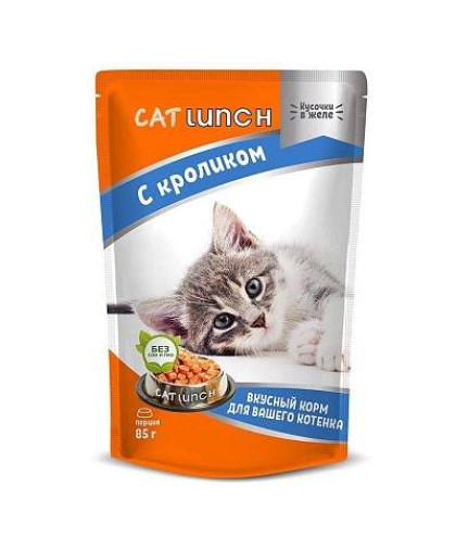  КэтЛанч/Cat Lunch пауч корм для котят Кусочки в желе Кролик  85г*24