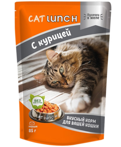  КэтЛанч/Cat Lunch пауч корм для кошек Кусочки в желе Курица  85г