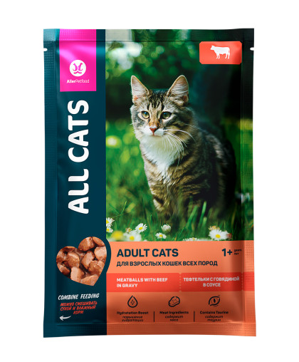  Олл Кэтс/All Cats пауч корм для кошек Тефтельки с говядиной в соусе  85гр*28