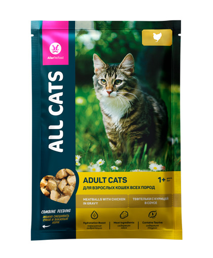  Олл Кэтс/All Cats пауч корм для кошек Тефтельки с курицей в соусе  85гр*28