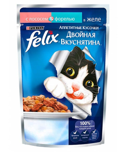  Феликс/Felix  75г двойной вкус корм для кошек лосось/форель