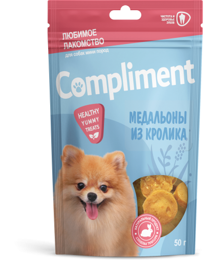  Комплимент/Compliment лакомство для собак мелких пород Медальоны из кролика  50гр*100