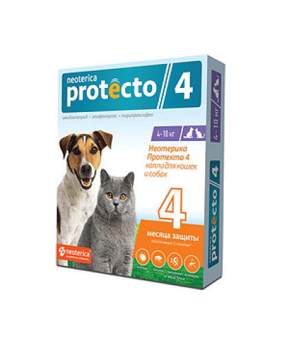 Неотерика Protecto капли для кошек и собак от 4 до 10 кг*20 защита 2мес (2пип) репел