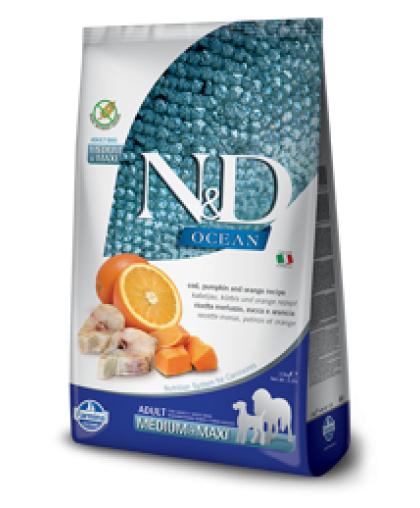  Фармина/Farmina N&D корм для собак средних и крупных пород Треска с апельсином и тыквой  2,5кг