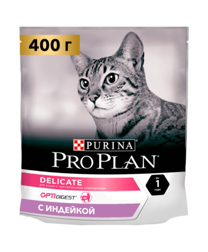  Про План/Pro Plan  400гр корм для кошек Delicate чувствительное пищеварение Индейка/рис*8