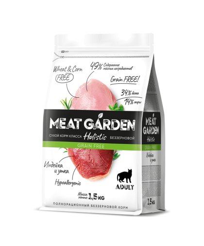  Мит Гарден/Meat Garden Беззерновой корм для кошек Индейка/Утка  1,5кг