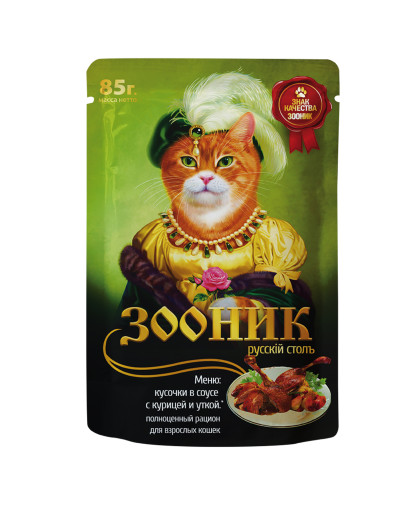  Зооник пауч  85гр корм для кошек курица и утка в соусе*24